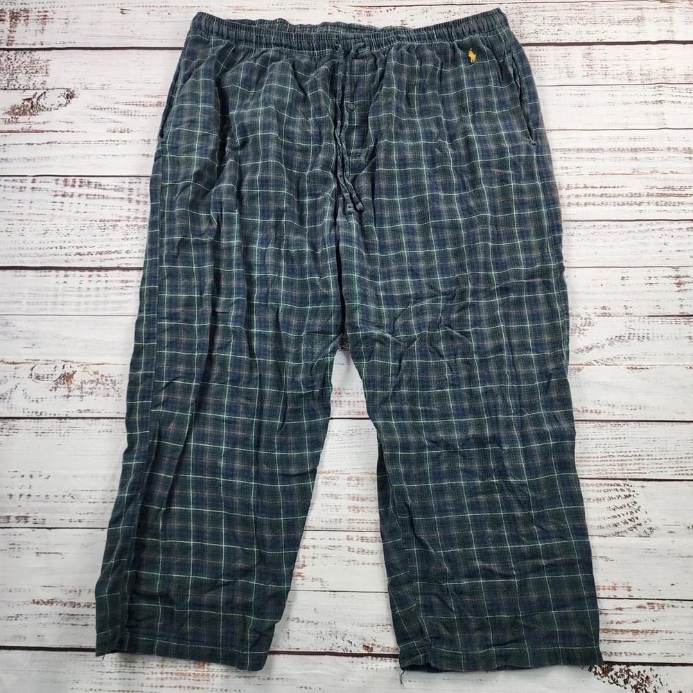 Polo Ralph Lauren Flannel Pajama Pants Men's XL Green Navy Plaid Cotton